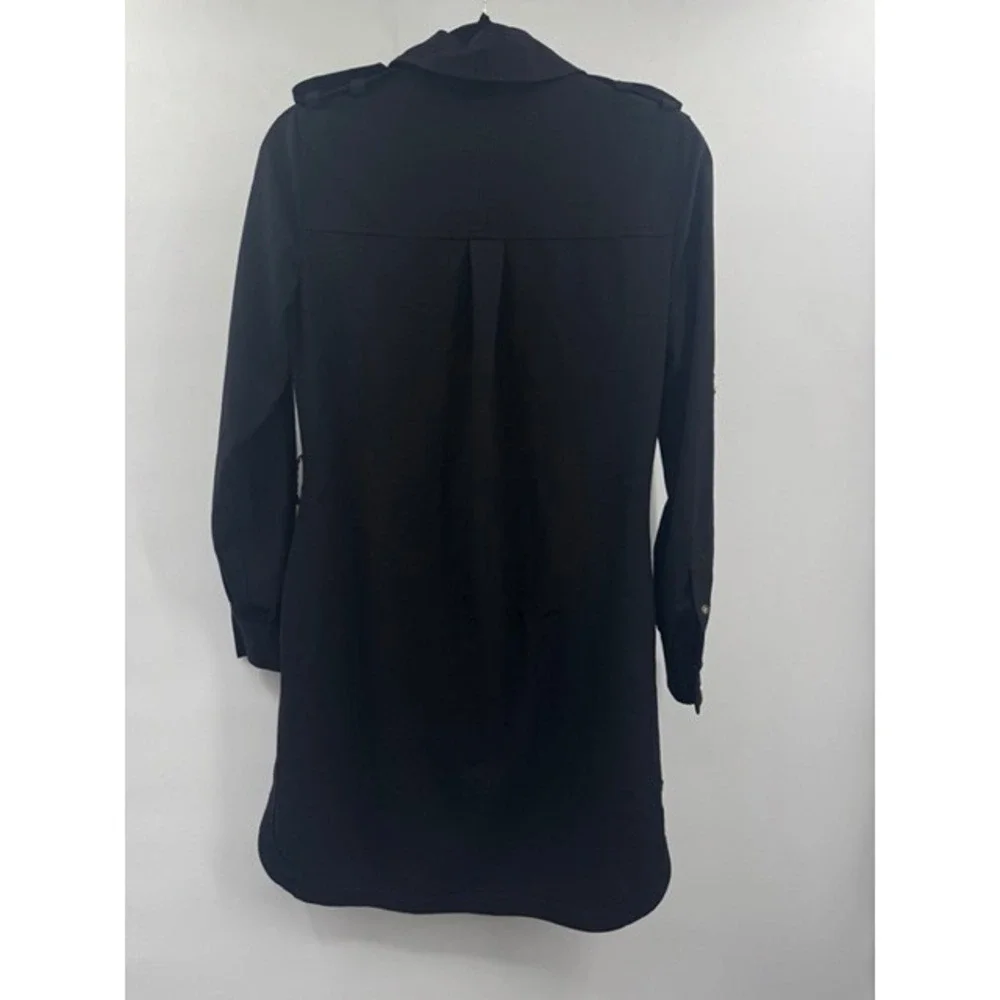 Tory Burch Black Wool Military Long Sleeve Button Dress SZ 2 Minimalist Office